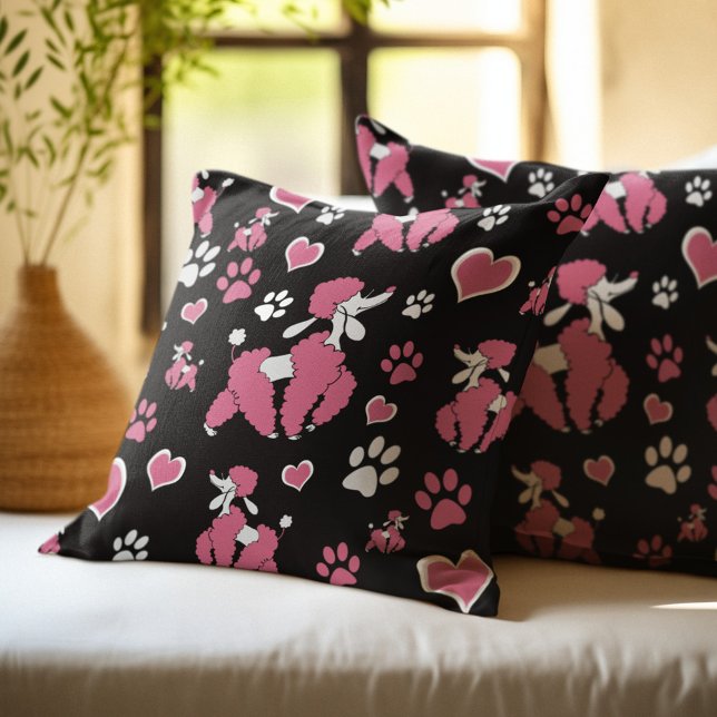 Pink Poodles und Paw Prints Muster Kissen (Von Creator hochgeladen)