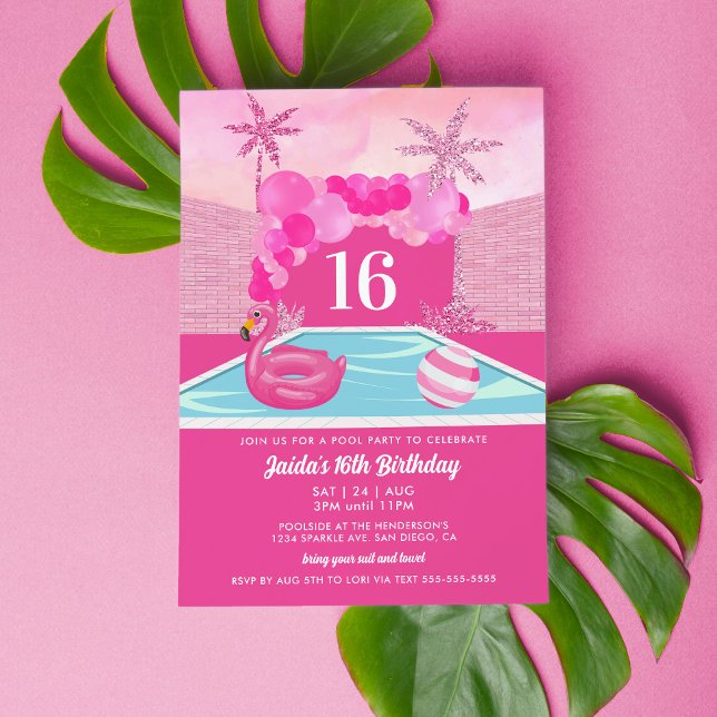 Pink Pool Party Geburtstag Einladung (Von Creator hochgeladen)