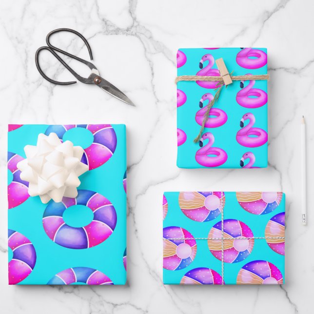 Pink Pool Party Geburtstag Geschenkpapier Set (Vorderseite)