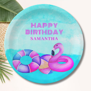 Pink Pool Party Geburtstag Pappteller