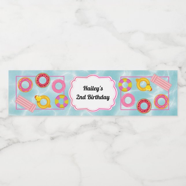 Pink Pool Party Wasser Flasche Etikett (Einzelnes Label)