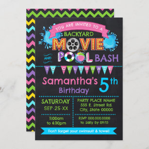 Pink Pool und Movie Birthday Summer Party Einladung