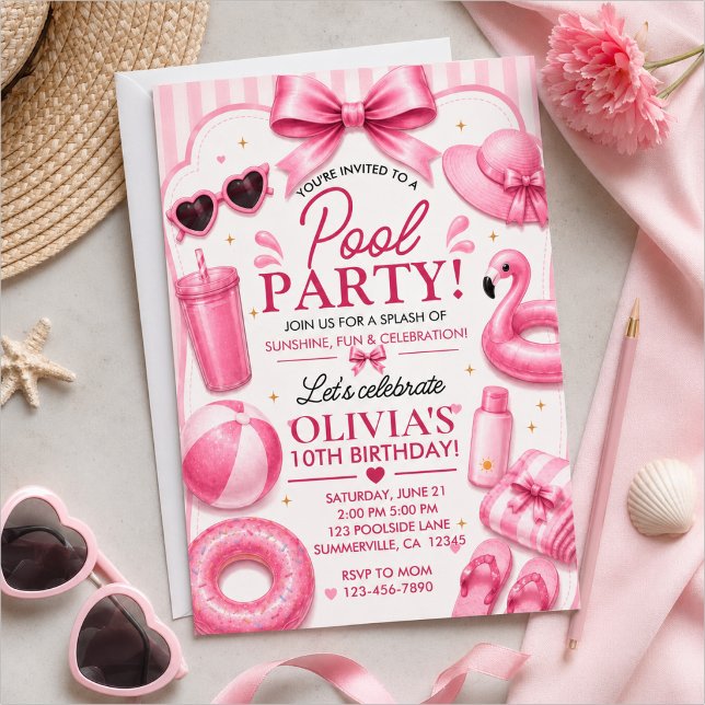 Pink-Poolparty-Geburtstag Einladung (Von Creator hochgeladen)