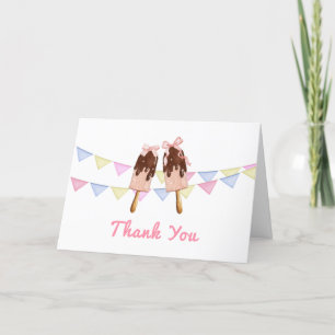 Pink Popcicle Bow Ice Cream Baby Dusche Dankeskarte