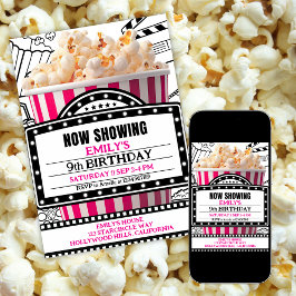 Pink Popcorn Movie Night Party Invitation Einladung