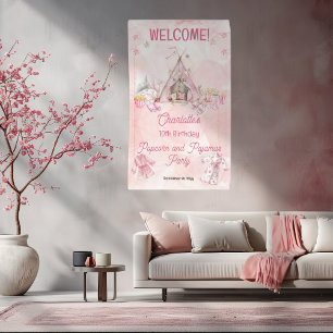 Pink Popcorn und Pajamas Slumber Geburtstagsparty Banner