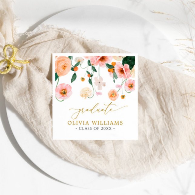 Pink Poppies Blume Graduation Party Napkins Serviette (Von Creator hochgeladen)
