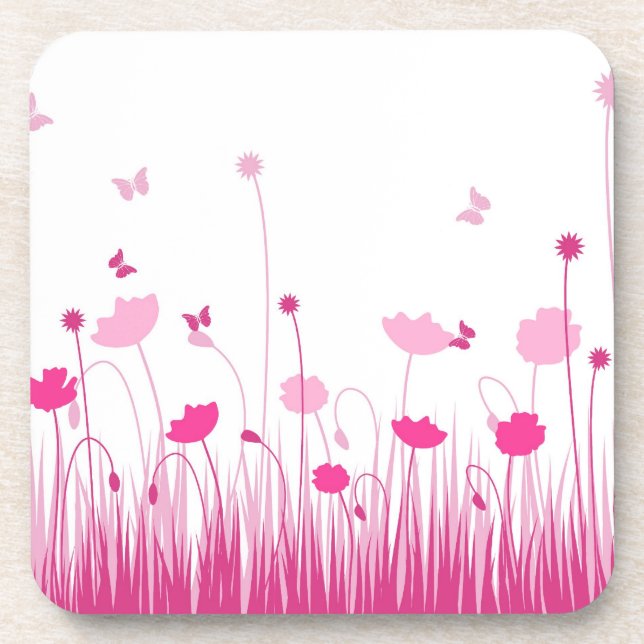 Pink Poppies Cork Coaster Untersetzer (Vorderseite)