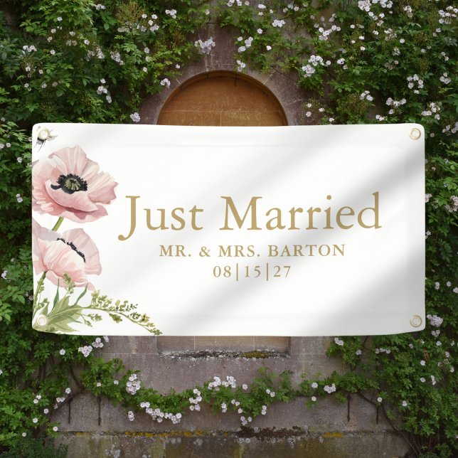Pink Poppies Just Married Car Banner (Von Creator hochgeladen)