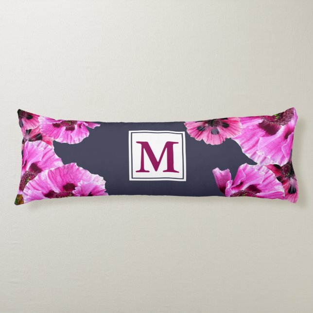 Pink Poppies Monogramm Seitenschläferkissen (Vorderseite)
