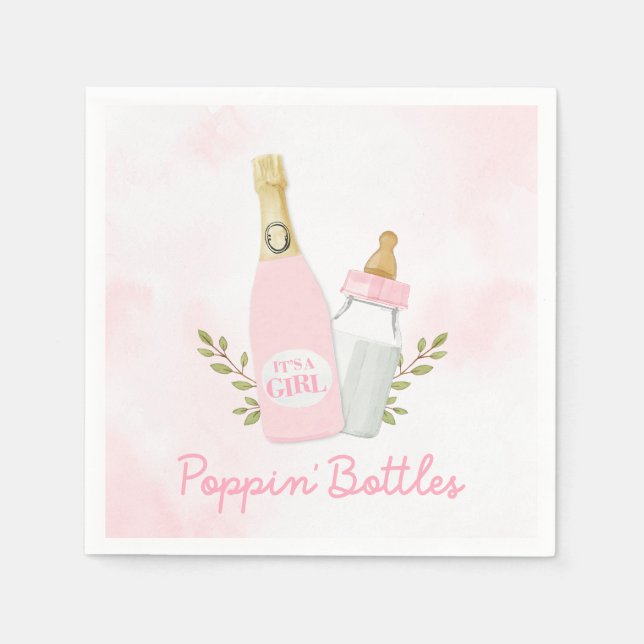 Pink Poppin Bottles Girl Baby Shower Serviette (Vorderseite)
