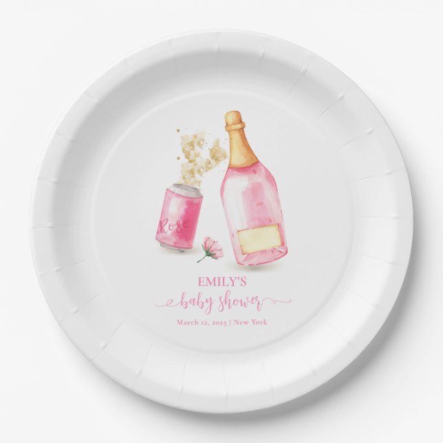 Pink Poppin Champagne Beer Girl Baby Dusche Pappteller (Vorderseite)