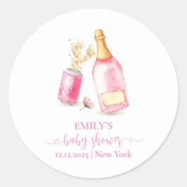 Pink Poppin Champagne Beer Girl Baby Dusche Runder Aufkleber