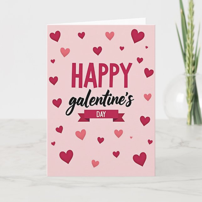 Pink Popping Hearts Galentines Card Karte (Vorderseite)