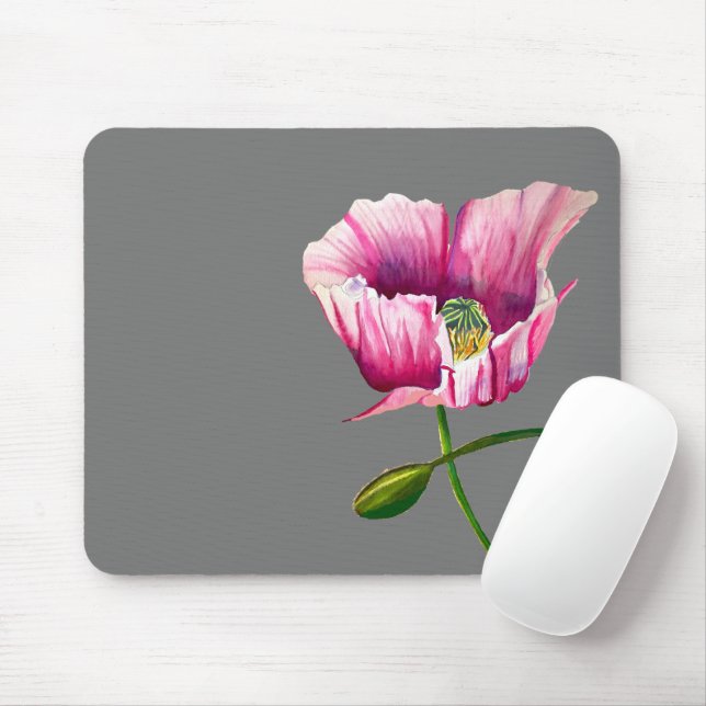 Pink Poppy Aquarell Blume hübsche Kunst Mousepad (Mit Mouse)