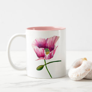 Pink Poppy Aquarell Blume hübsche Kunst Zweifarbige Tasse