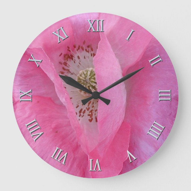Pink Poppy Blume Liebhaber Designer Uhr (Vorderseite)