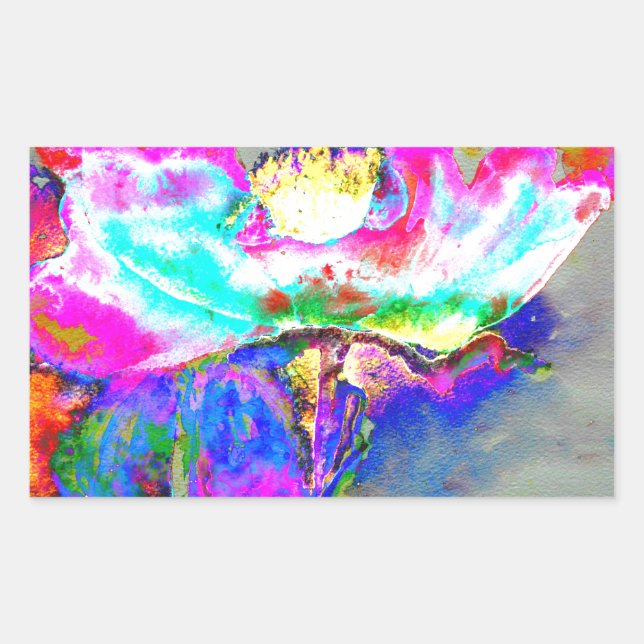 Pink Poppy, Blumenbemalung in Aquarellen Rechteckiger Aufkleber (Vorderseite)