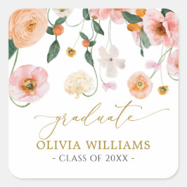 Pink Poppy Floral Abschluss Gefallen Quadratischer Aufkleber