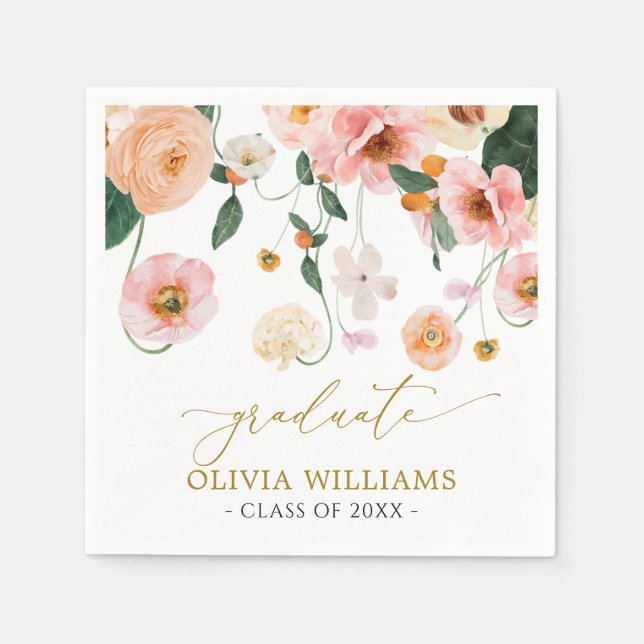 Pink Poppy Floral Graduation Serviette (Vorderseite)