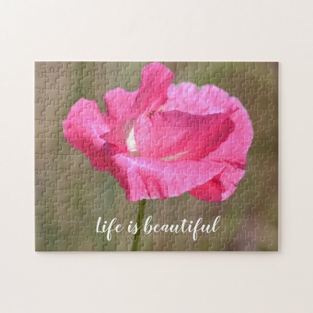 Pink Poppy floral Inspiration Zitat Puzzle (Horizontal)