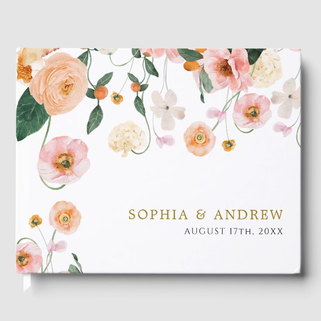Pink Poppy Floral Wedding Gästebuch (Vorderseite)