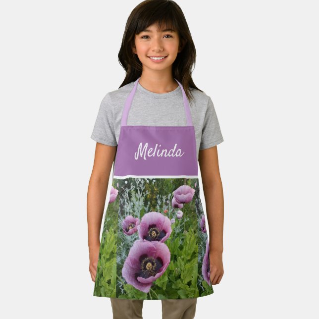 Pink Poppy Lila Blume Girls Kinder Schürze (Insitu)