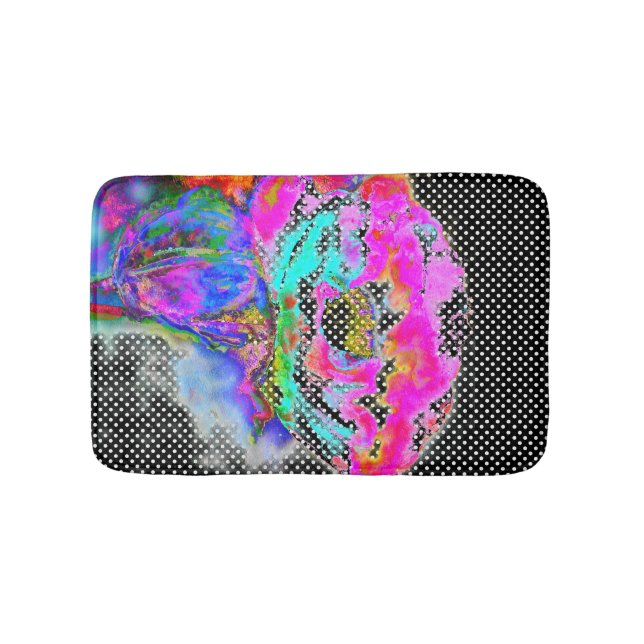 Pink Poppy - schwarz-weiße Polka-Punkte Badematte (Vorderseite)