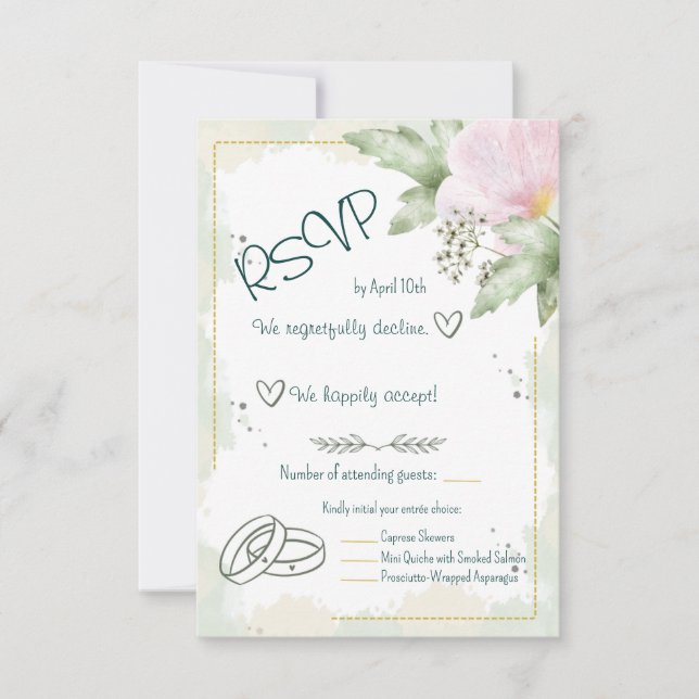 Pink Poppy Watercolor Florals RSVP Karte (Vorderseite)