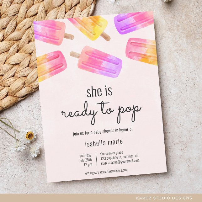 Pink Popsicle Bereit zum Pop Kinderdusche Einladung (Invite shown in 5 x 7 inches with square corner, choose size, paper and corner style before checkout)