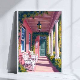 Pink Porch | Botanische Deck Blumenaquarell Poster