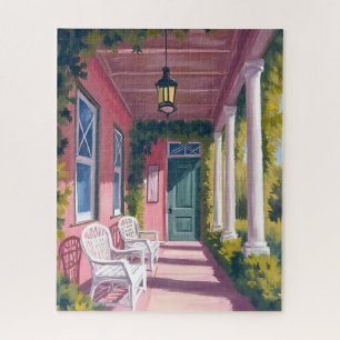 Pink Porch Botanische Deckblumen Aquarell Puzzle