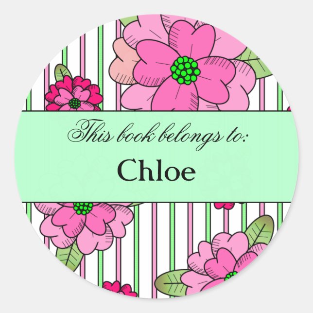 Pink Posy Book Label Runder Aufkleber (Vorderseite)