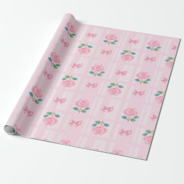 Pink Preppy Coquette Ribbon und Rose Geschenkpapier