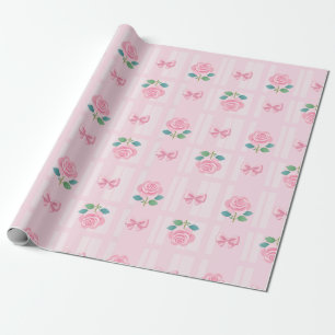 Pink Preppy Coquette Ribbon und Rose Geschenkpapier