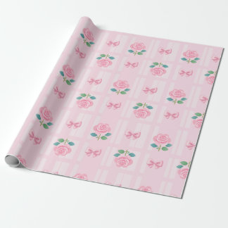 Pink Preppy Coquette Ribbon und Rose Geschenkpapier