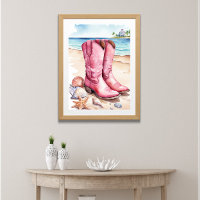 Pink Preppy Cowgirl Boots Sand Ocean Beach