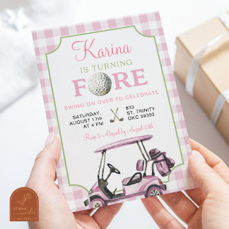 Pink Preppy Golf Girl 4. Geburtstag Einladung