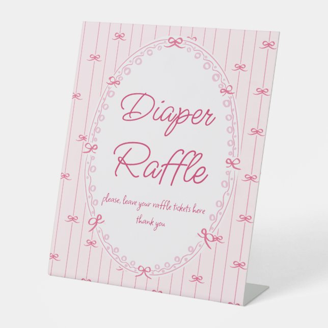 Pink preppy hand drawn baby shower raffle sign sockelschild (Vorderseite)