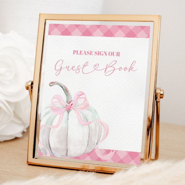 Pink Preppy Pumpkin Girl Birthday Guest Book Sign Poster (Von Creator hochgeladen)