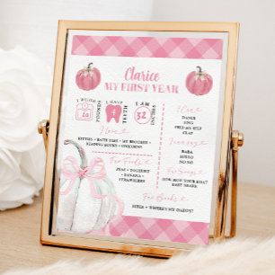 Pink Preppy Pumpkin Girls erstes Geburtstagszeiche Poster
