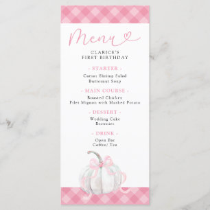Pink Preppy Pumpkin Girl's First Birthday Menu Menükarte