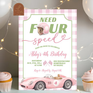 Pink Preppy Retro Need Four Speed Birthday Invitat Einladung
