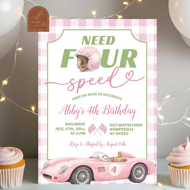 Pink Preppy Retro Need Four Speed Birthday Invitat Einladung (Von Creator hochgeladen)