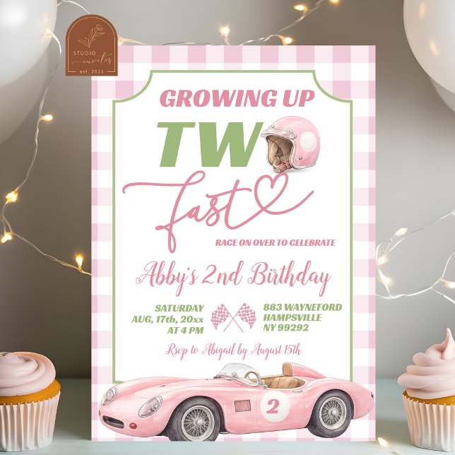 Pink Preppy Retro TWO FAST Birthday Invitation Einladung (Von Creator hochgeladen)