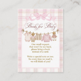Pink Preppy Teddy Bear Girl Baby Shower books Begleitkarte
