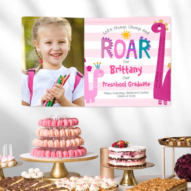 Pink Preschool Abschluss Foto Dinosaur Girl Niedli Banner (Von Creator hochgeladen)