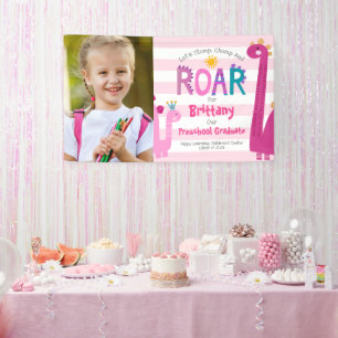 Pink Preschool Abschluss Foto Dinosaur Girl Niedli Banner