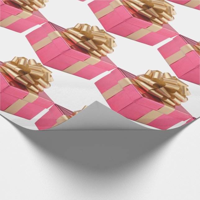 Pink Present Gold Bow Geschenkpapier (Ecke)
