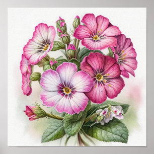 Pink Primrose Blume Art Print Poster